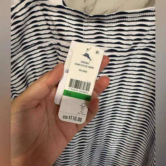 NEW Tommy Bahama Women's Island Cays Stripe Tankini Top Swimwear Size L - Picture 7 of 11